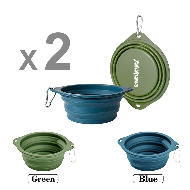 Silicone Dog Travel Bowl, 2 Pack Collapsible Pet Bowl, Foldable No Plastic Rim Pet Feeding Bowls, No Spill Water Cup for Pet Blue & Green - BeesActive Australia