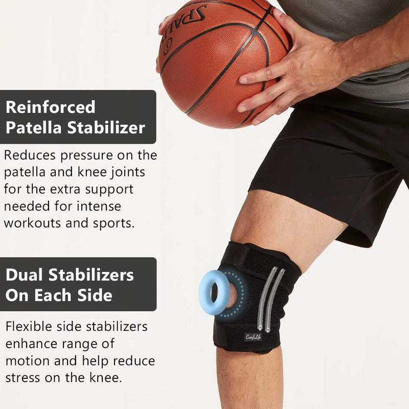 ComfiLife Knee Brace for Knee Pain Relief – Neoprene Knee Brace for Working Out, Running, Injury Recovery – Side Stabilizers – 3 Point Adjustable Compression – Open Patella Support,Non-Slip (Medium) Medium (Pack of 1)