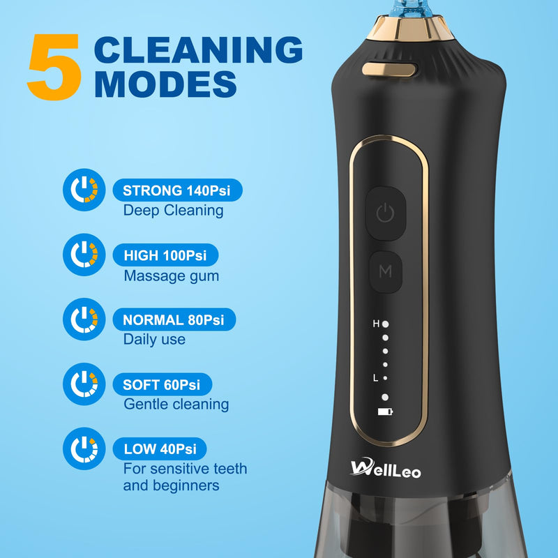 Water Flosser for Teeth Bundle, 300ML Cordless Oral Irrigator Rechargeable Dental Flosser Teeth Picks with 5 Modes 10 Jet Tips,Black White