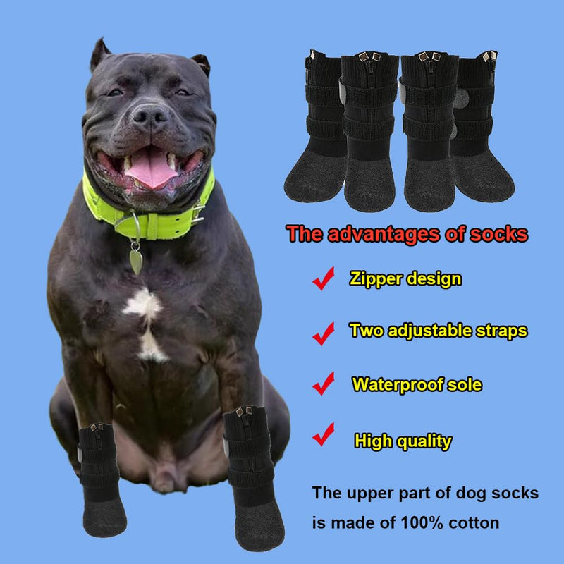 Waterproof Grip Dog Shoes,Anti-Slip Dog Socks Boots,Zipper Dogs Booties Paw Protectors for Hardwood Floor,Indoor and Outdoor for Small Medium Large Dogs Black L Large (Pack of 4) - BeesActive Australia