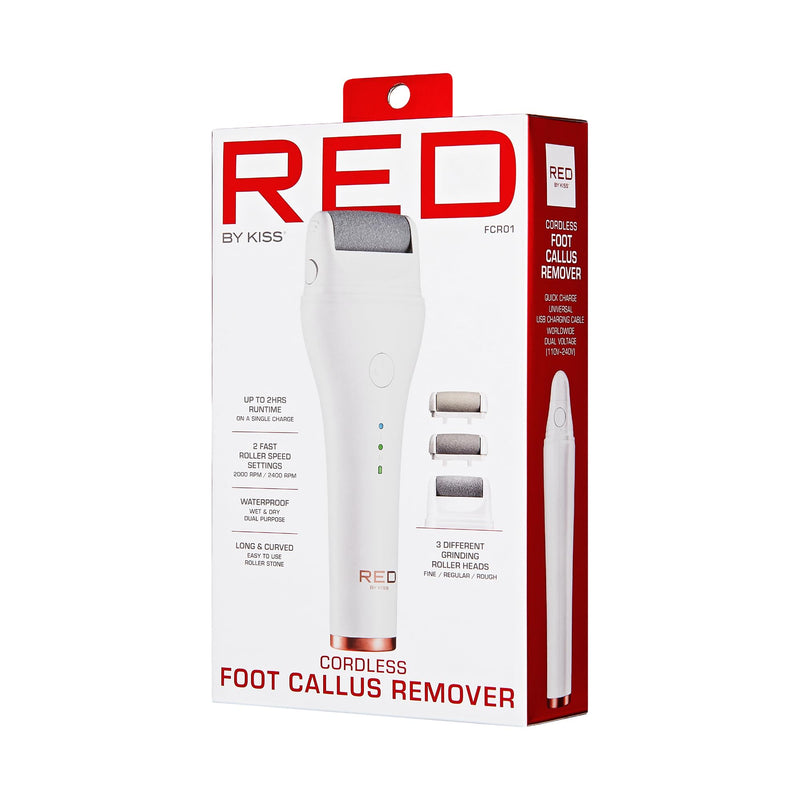 Red by Kiss Cordless Electric Foot File Callus Remover, 3 Roller Heads & 2 Speed Setting, Long and Curved Roller Head Stone, Wet & Dry Dual Purpose, Up to 2 hr Runtime, Easy & Portable - BeesActive Australia