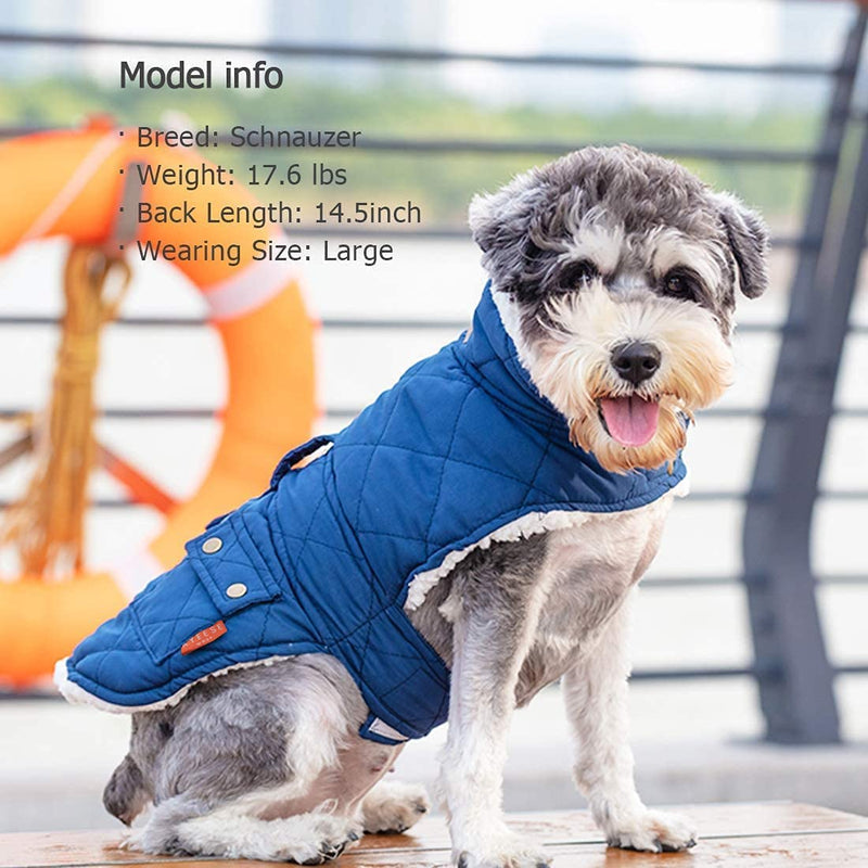 KYEESE Dog Coats Winter Dog Jacket Padded Sherpa Windproof Warm Dog Coats with Leash Hole Dog Clothes X-Large 1# Blue - BeesActive Australia