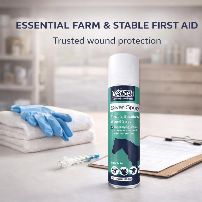 Silver Aluminium Spray for Animal Wounds | Veterinary Antiseptic Silver Spray for Horses, Dogs, Livestock & Equine Use | Breathable Protective Coating for External Wounds & Abrasions, 250ml Silver Spray 250ml (Pack of 1)