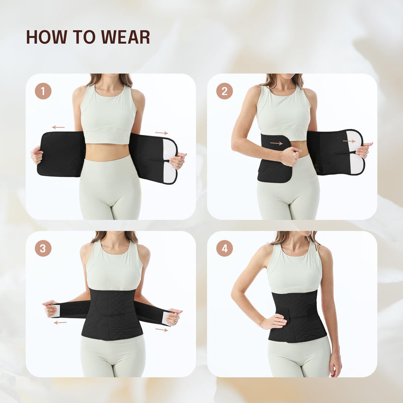 Allaugh Postpartum Belly Band for Women: Abdominal Binder Post Surgery Compression Belt - Post Partum Waist Binder C Section Recovery Wrap Black Large