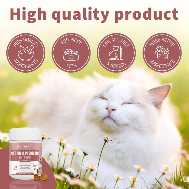 Probiotics And Prebiotics for Cats. Soft Chew Supplement to improve Digestive Health, Gut Health and Immune System Support 90 chews