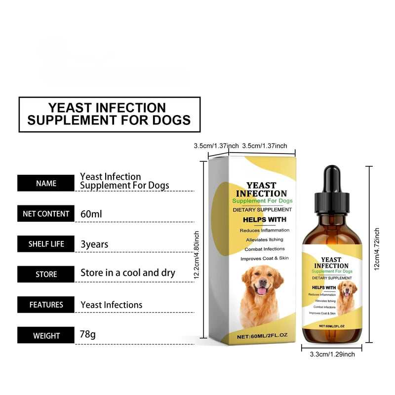 Natural Yeast Infection Treatment for Dogs, Dog Itchy Skin Relief & Ear Infection Treatment Inflammation Relief, Dog Antibiotics for All Breeds and Size, Vet-Formulated Herbal 60ml