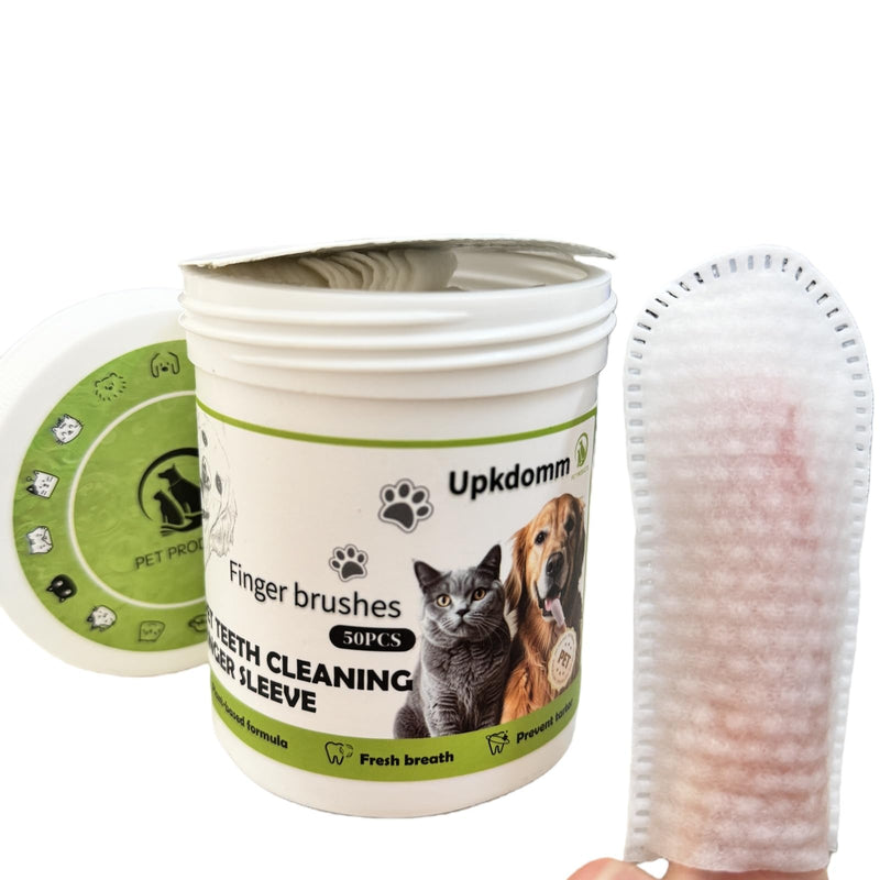 Upkdomm Finger Brushes for Pet Dental Care, Teeth Cleaning Finger Wipes for Dogs & Cats, Reduces Plaque and Freshens Breath, Removes Tartar, Disposable Pet Teeth Wipes 50pcs