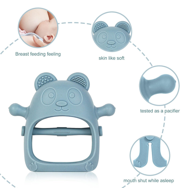 Baby Teething Toys for Infants 3+ Months Set of 3, Easy to Hold Silicone Teething Mitten with Soft Textures for Sensory Exploration and Teething Pain Relief, Baby Chew Toys for Sucking Needs Blue - BeesActive Australia