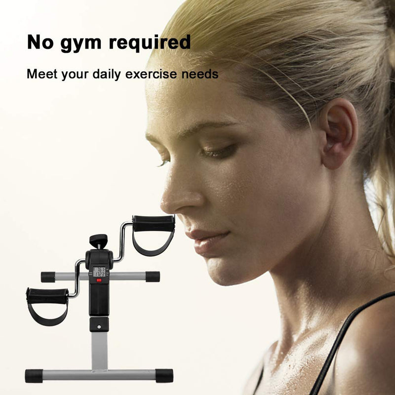 Folding Pedal Exerciser, Mini Under Desk Bike - Portable Foot Hand Cycle Peddler Machine Bicycle Exerciser for Arm Leg While Sitting Silver
