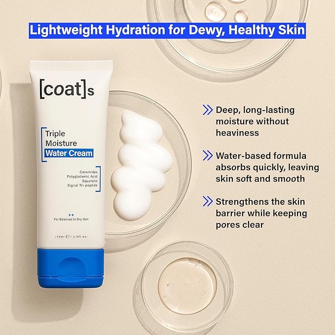 COATS Triple Moisture Water Cream – Preppy Skincare- Lightweight Gel Moisturizer, Non-Greasy, for Balanced Skin, Lightweight Hydration, Barrier Repair, Clean Ingredients, Fragrance-Free- 30 Day Supply