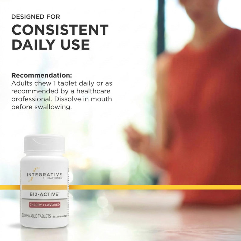 Integrative Therapeutics B-12 Active, Vitamin B12, Supports Nerve Function*, Cherry Flavored, 30 Chewable Tablets - 2 Pack