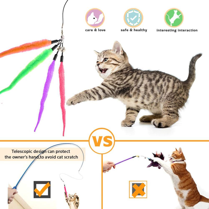 Retractable Cat Wand, Interactive Catcher Teaser Cat Toy 3-Section Teaser Cat Wand Fishing Pole Toy Exerciser for Cat and Kitten (Not Include Replacement) - BeesActive Australia