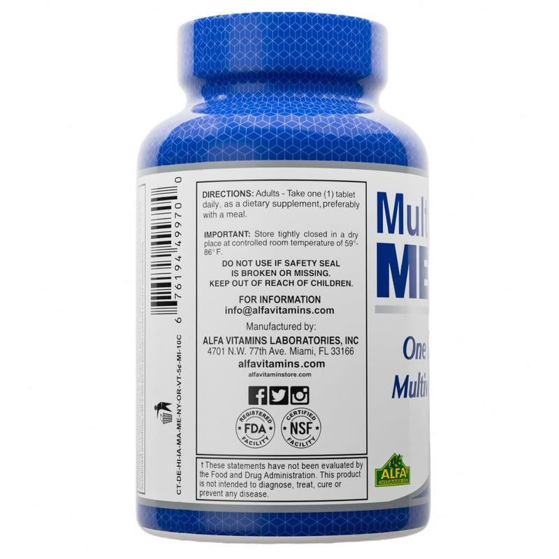 ALFA VITAMINS Multi Men Vitamins Dietary Supplement with Essential Vitamins & Minerals for Men - Amino Acids + Antioxidants - 100 Tablets Men (1 Pack)