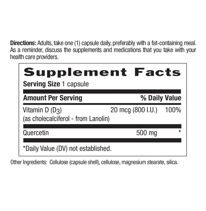 Country Life Quercetin 500mg Capsules with Vitamin D3 800 IU – Immune Support Supplement for Adults – Daily Immune Boosters – Quercetin Immune System Boost, 90 Capsules