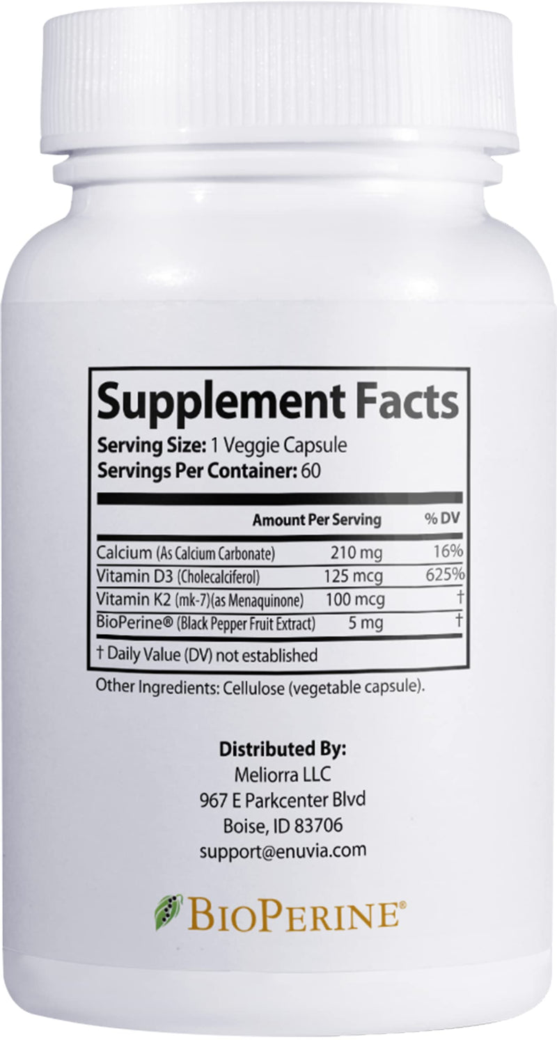 D3+K2 - Vitamin D3 K2 Supplement for Women and Men - 60 Veggie Capsules - with Bioperine Black Pepper Extract - Supports Maximum Calcium Absorption and Heart and Bone Health - Made in The USA