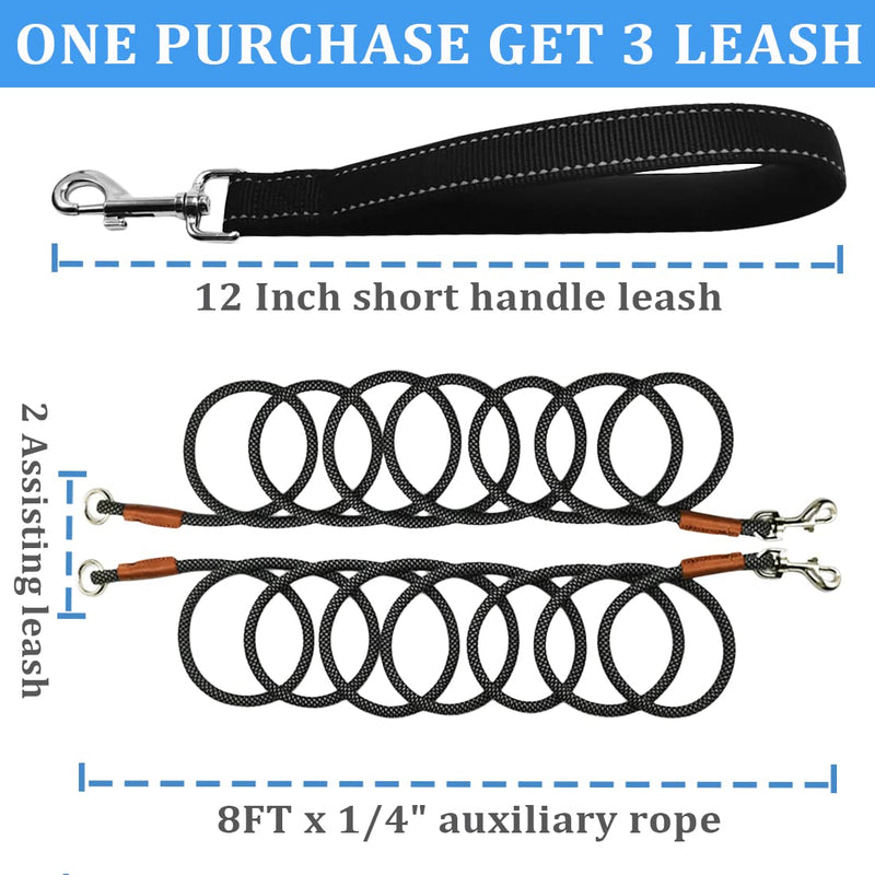 8 FT Double Dog Leash, 2 Way Mulitiple Dog Leash Detachable No Tangle with Soft Padded Handle, 1/4" Rope Dual Dog Leash for 2 Dogs Outdoor Walking (Black Grey) 8ft* 1/4" black grey - BeesActive Australia