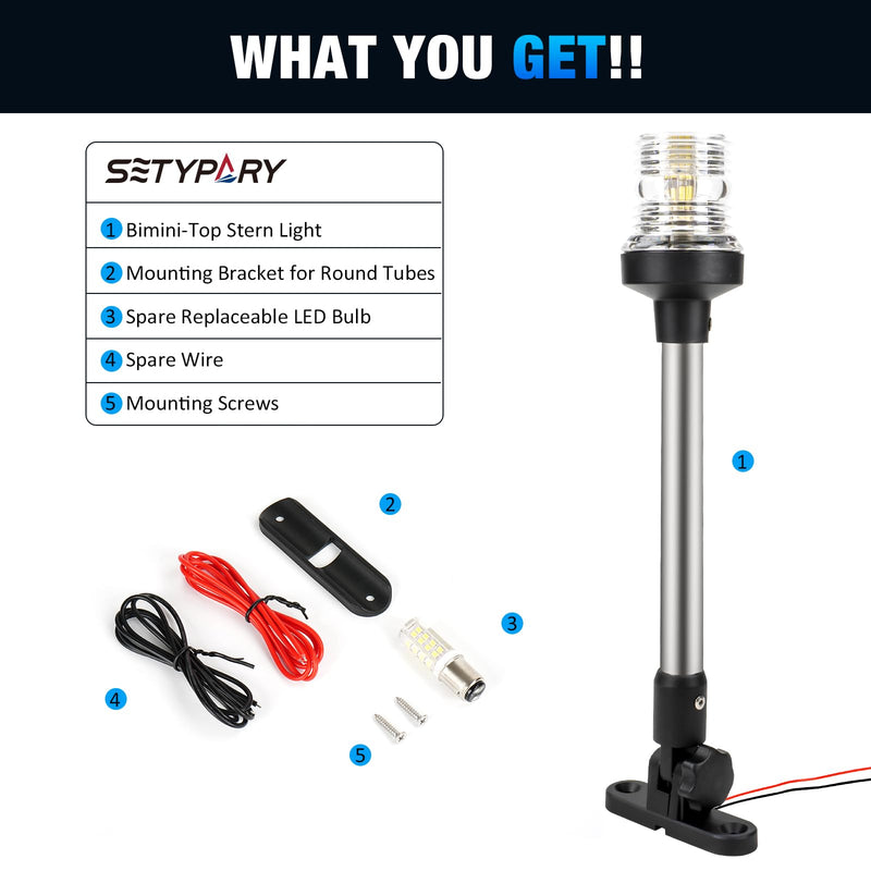 18 Inch Stern Light Bimini Top Anchor Light, LED Pontoon Navigation Lights Waterproof IP67, 3 NM Visibility White Fold Down Rear Boat Lights for Jon Boat, Small Boats, Fishing Boats (12~24V) 18 Inches - BeesActive Australia