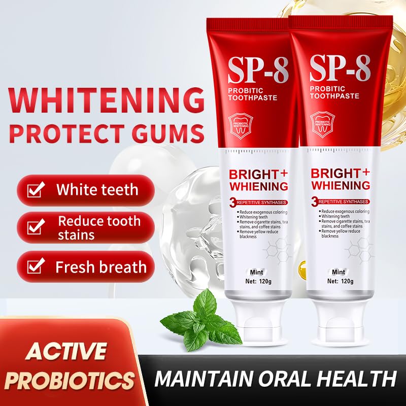 SP-8 Probiotics Whitening Toothpaste - Probiotics for Teeth Whitening and Gum Health - Enamel-Safe, Fluoride-Free, Double Mint Flavor,Fresh Breath (4)