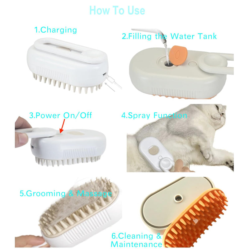 Pet Steam Brush, Pet Hair Removal Brush for Small Dog and Cats, Pet Cleaning Brush, Pet Massage Brush, Cat Hair Remover Brush - BeesActive Australia