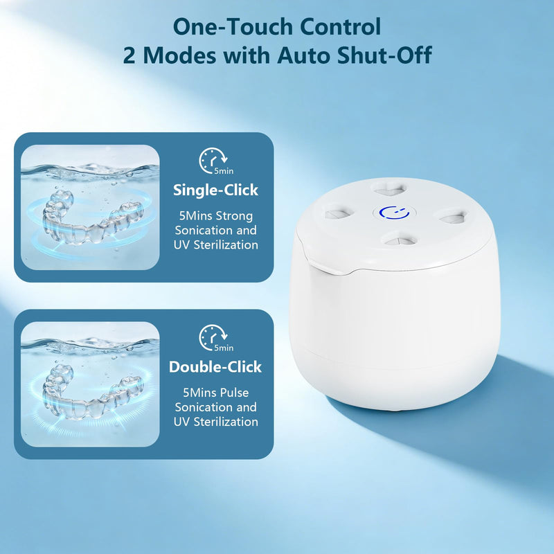 42kHz Ultrasonic Retainer Cleaner Machine,with 4 powerful 254nm UV lights,Pratical Dental Ultrasonic Cleaner for Denture, Night Guard, Mouth Guard, Aligner, Braces, Toothbrush Head & Jewelry (White)