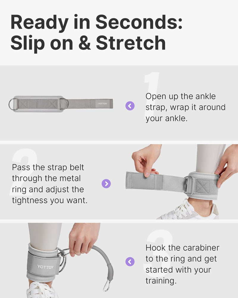 YOTTOY Ankle Resistance Bands with Cuffs, Adjustable Ankle Straps for Leg & Glute Workout, Butt Exercise Bands for Cable Machines Women, Perfect for Hip Fitness & Booty Training Grey - BeesActive Australia