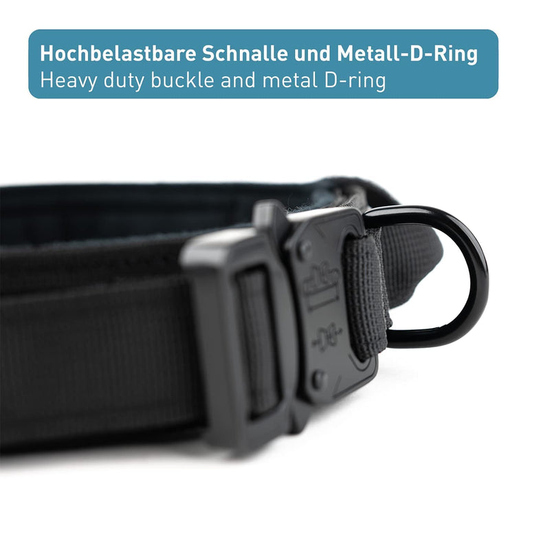 PetTec dog collar made of neoprene & nylon, collar with handle for small & large dogs, softly padded (S-XL), extremely robust & water-repellent, adjustable, set collar & drag leash collar XL (61 - 71 cm) black - BeesActive Australia