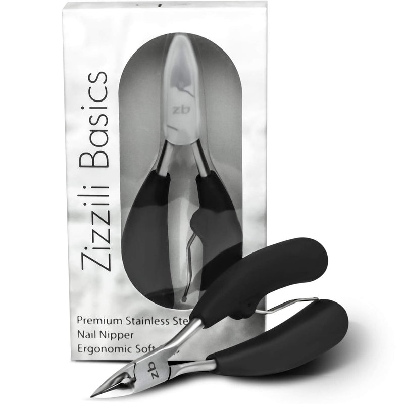 Zizzili Basics Toenail Clippers for Thick or Ingrown Nails – Large Easy-Grip Handle - Heavy Duty, Sharp Stainless Steel Nippers for Seniors & Home Pedicure Care Black Handle