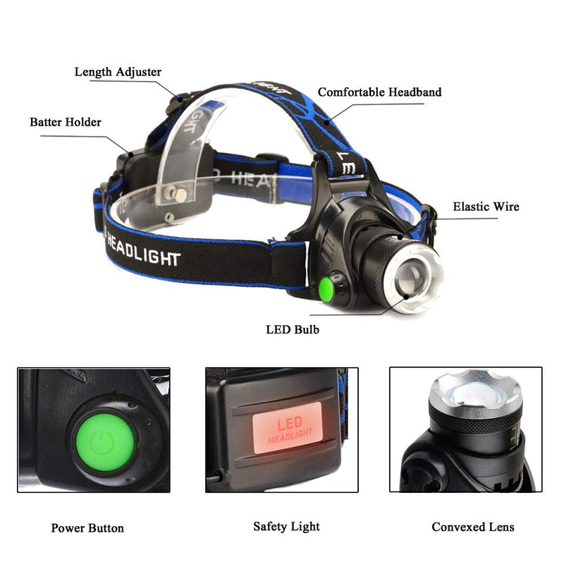 Blue Light Headlamp, 3 Mode Blue LED, Zoomable, Adjustable Focus, Fishing, Hunting, Outdoor Activities