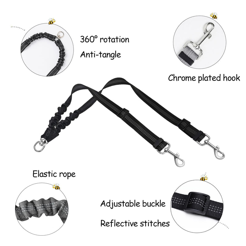 2 Pcs Double Dog Leash, No Tangle for Walking 2 Dogs Adjustable Length Leash Reflective Splitter for Large and Small Dogs(Black, Grey) Black,Grey - BeesActive Australia
