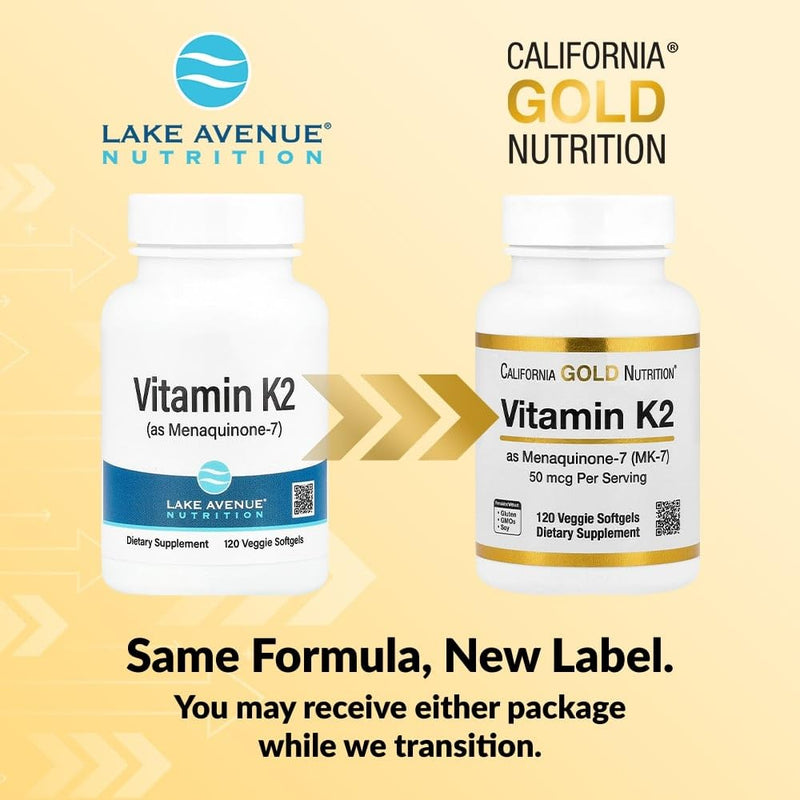 Lake Avenue Vitamin K2 (as Menaquinone-7), 50 mcg, 120 Veggie Softgels, Nutrition