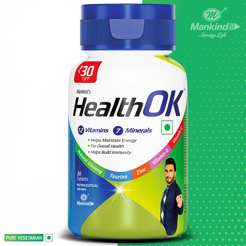 Mankind Health Ok With Multivitamin, Multimineral and Amino Acids, Helps Improve Energy, Maintains Overall Health, Builds Immunity, 30 Tablets