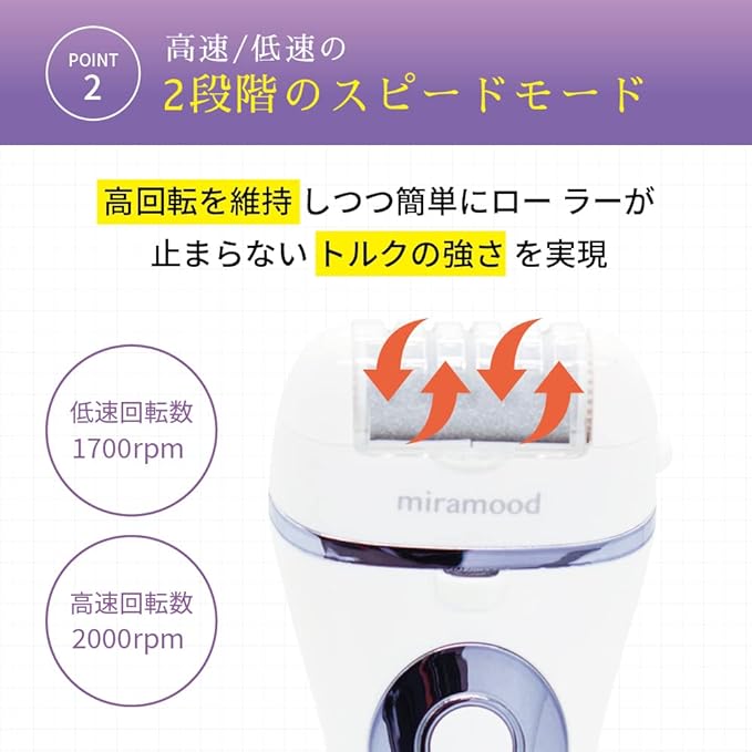 Miramood Heel Sharpener, Exfoliating Remover, Heel Care, Supervised by Manicurist x Heel Exfoliating x USB Charging x LED x Light Included x Roller x 3 Types x Electric Exfoliating Remover (Violet) - BeesActive Australia