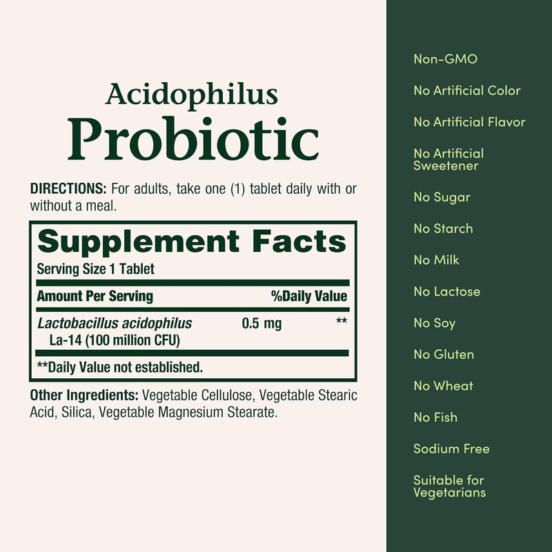 Nature's Bounty Probiotics Dietary Supplement, Supports Digestive and Intestinal Health, Probiotic Acidophilus, 120 Tablets, Pack of 4 Unflavoured 120 Count (Pack of 4)