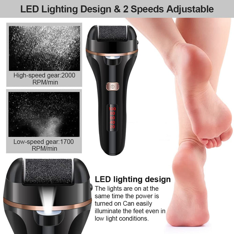 Electric Foot File Callus Remover, Rechargeable Pedicure Tools Foot Care Kit, Callus Remover for Feet with 3 Roller Heads,2 Speed for Remove Cracked Heels Calluses and Hard Skin Black Electric Callus Remover &Pedicure Set - BeesActive Australia