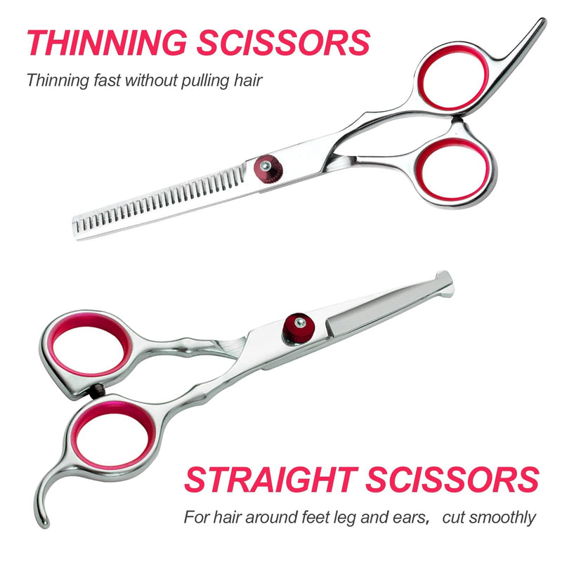 Newaner dog scissors set professional, scissors made of stainless steel with round safety tip, fur scissors including thinning scissors, curved, straight scissors, grooming comb, for dogs, cats, purple - BeesActive Australia