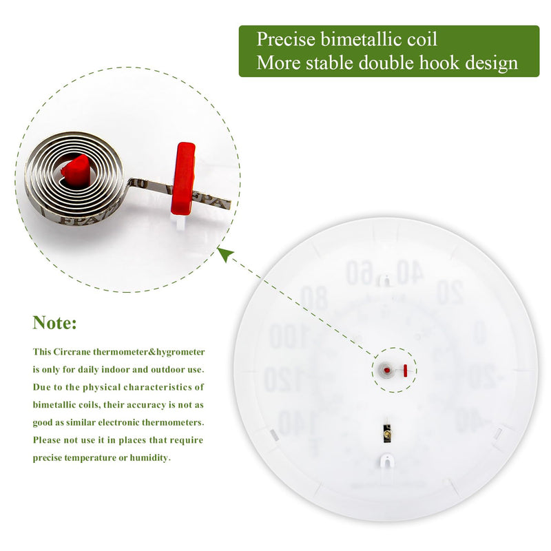 Circrane 13.25 Inch Round Thermometer with Hygrometer, Large Indoor Wall Patio Bimetal Weather Thermometer, No Battery Required, White - BeesActive Australia