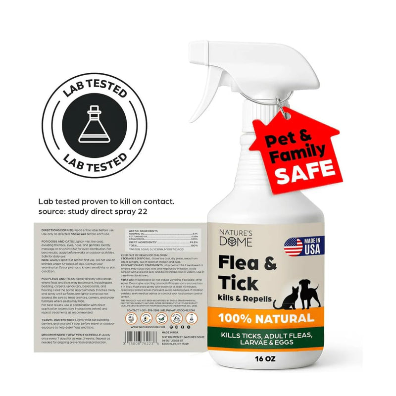 Nature’s Dome Flea & Tick Starter Kit – Makes 3 Bottles (16 oz Each) – Plant-Based, Eco-Friendly Formula – Kills & Repels Fleas, Ticks, Larvae & Eggs – Safe for Pets, Kids & Plants Citrus 16 oz (Pack of 3)