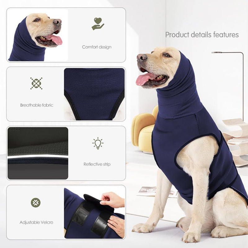 QKEPCY Dog Coat with Soothing Hood Anti Stress Vest Dog Soft and Comfortable for Relieving Anxiety Reduces Noise for Medium Large Dogs (Navy Blue-L) Navy Blue - BeesActive Australia