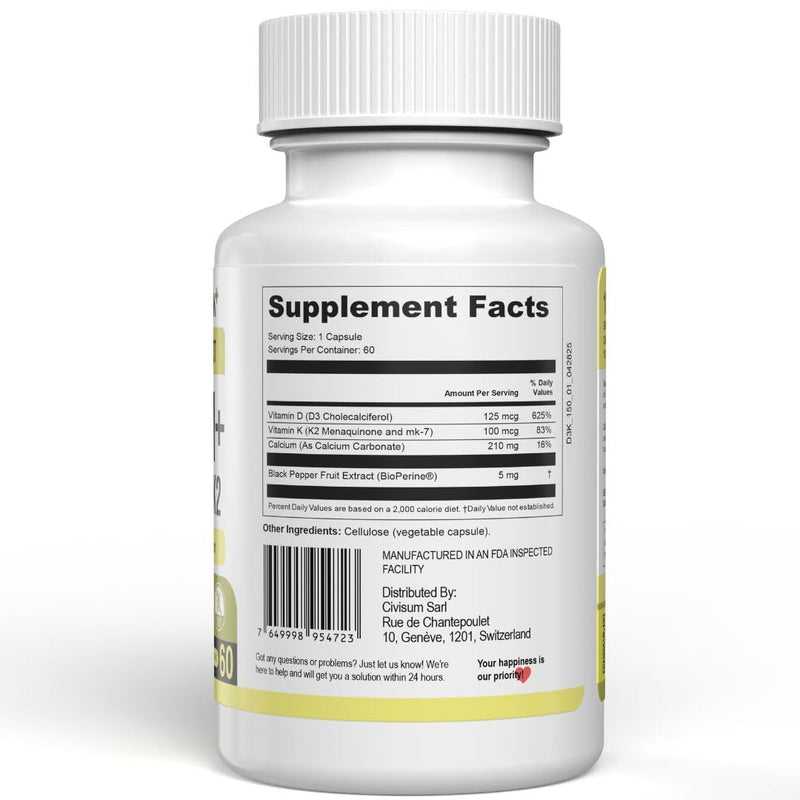 Swiss Activa+ Labs Vitamin D3 & K2 Supplement, Bone, Heart & Immune Support | D3 K2 Vitamins for Men & Women, Muscle Function, Immune & Heart Health, Vegan, Non-GMO, 60 Day Supply 60 Count (Pack of 1)