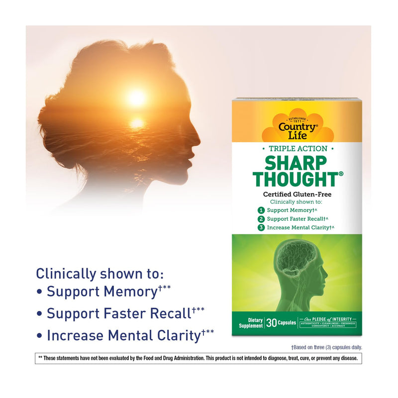 Country Life Sharp Thought - Memory & Cognitive Support Supplement ‚Äì Sharp-PS Gold Phosphatidylserine + DHA ‚Äì Promotes Mental Clarity & Faster Recall ‚Äì Gluten-Free, 30 Capsules 30 Count (Pack of 1) - BeesActive Australia