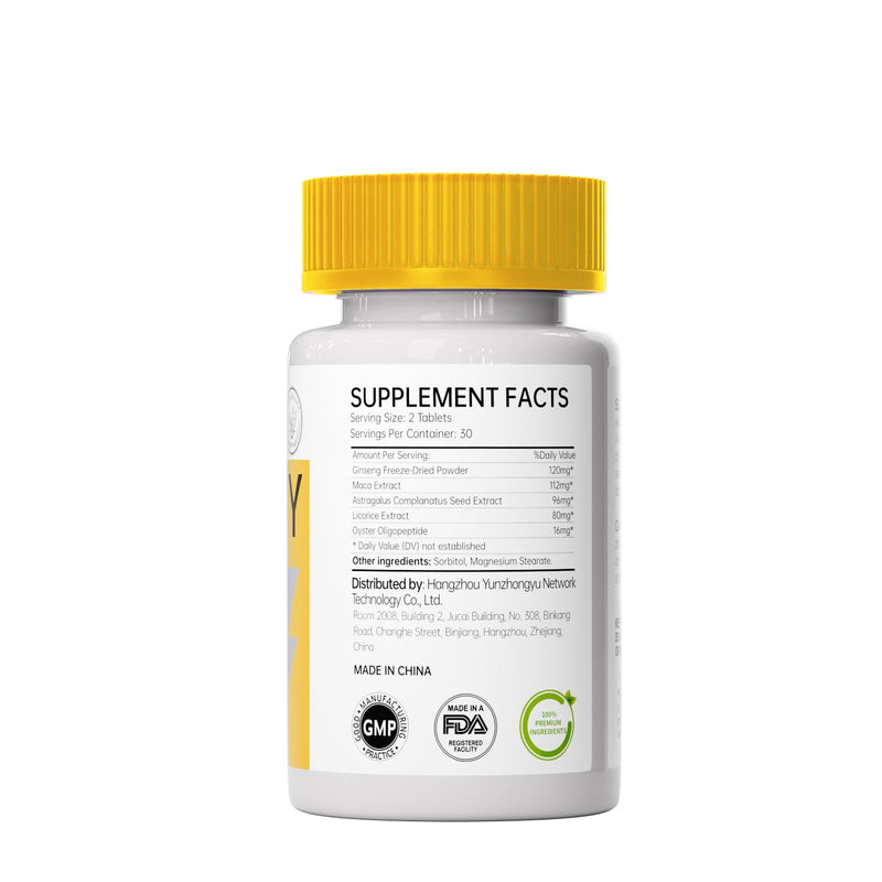 Natural Energy Supplement 800mg - 60 Heart-Shaped Tablets | Ginseng, Maca, Astragalus for Fatigue Relief & Immunity Support | Vegan, Caffeine-Free, Daily Vitality Booster