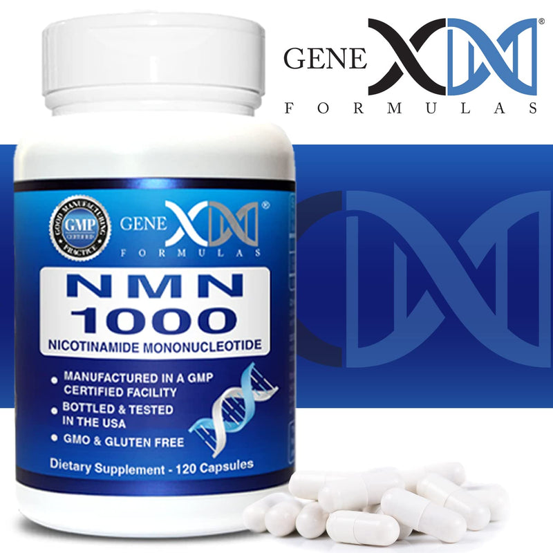 Genex Formulas NMN 1000mg Dose Stabilized Form 99% Pure Supplement 120 Caps | NMN Supplement for Cellular Energy, Increased NAD Levels, DNA Repair, and Healthy Aging, GMP Certified, 30 Day Supply 120 Count (Pack of 1)