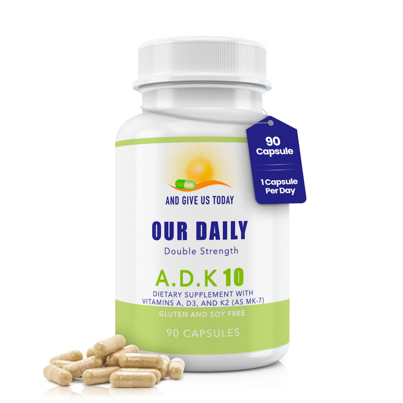 Daily Vites ADK 10 - ADK Vitamin Supplement - High Potency Vitamin A, D3 10,000 IU & K2 (MK-7) - Physician Formulated for Bone, Heart & Immune Support - Non-GMO, Gluten Free - 90 CT (3-Month Supply) 90 Count (Pack of 1)