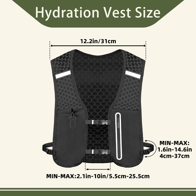 Unisex Running Vest Running Backpack - Adjustable Size Lightweight Trail Hydration Vest with 2L Bladder & 500ml Soft Flask, Mesh, Large Phone Pocket for Night Walking, Marathon(Reflective Strips)
