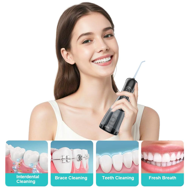 Water Flosser for Teeth, Cordless Oral Irrigator, Professional Rechargeable Dental Water flosser, IPX7 Waterproof, 8 Modes, Large Water Tank, 400ML(13.5oz) for Home & Travel, Black