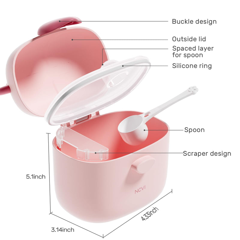 NCVI Baby Formula Dispenser On The Go, Formula Container To Go, Formula Holder for Travel, Outdoor Picnic with Baby Infant, Portable Container for Milk Powder, Snacks, Candy, Fruits (Pink) Pink Cow - BeesActive Australia