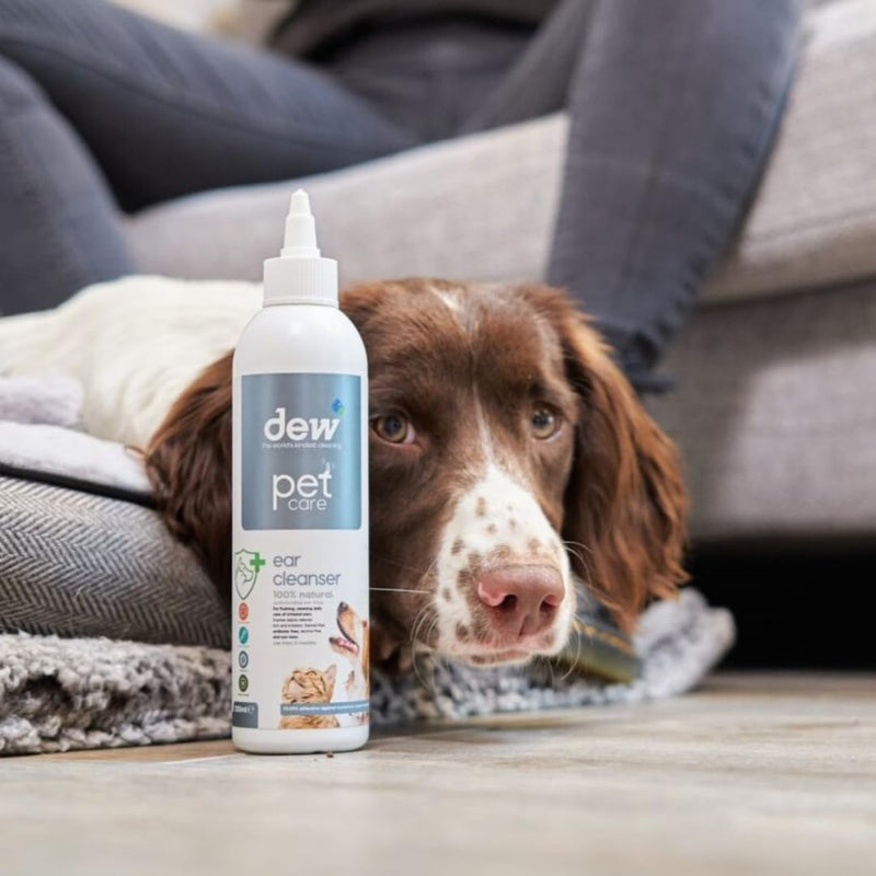 Dew Pet Ear Care 250ml: 100% Natural Dog Ear Cleaner Solution | Antibacterial Drops for Treatment of Dogs & Cat Ear Itching, Wax, Odour & Dirt | Fast Acting Aural Wash Prevents Infection 250 ml (Pack of 1)