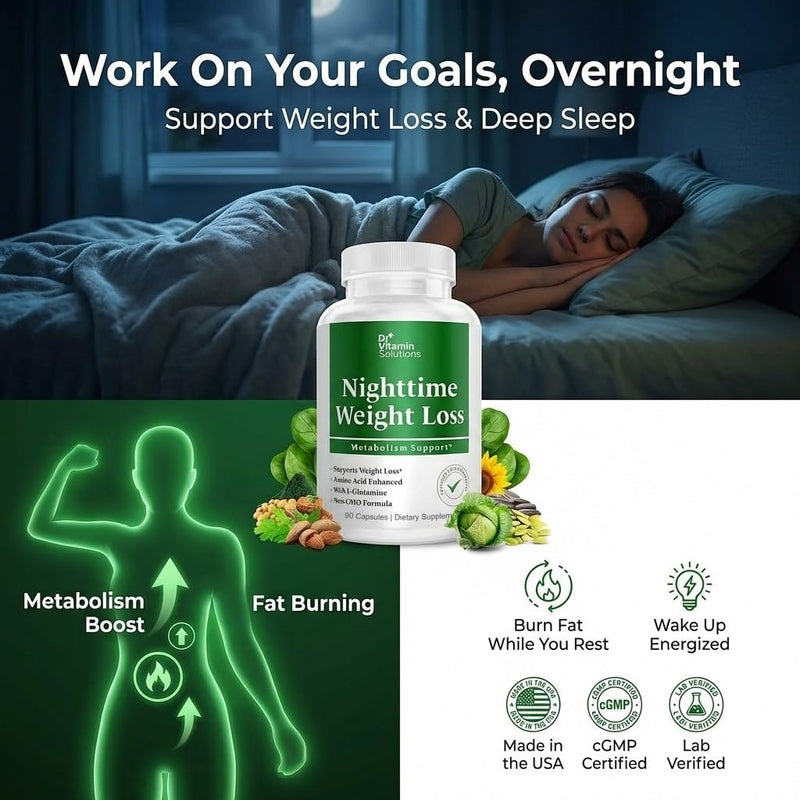 Nighttime Fat Burner for Women and Men, Caffeine-Free Appetite Suppressant | Weight Loss Pills, Metabolism Booster, Belly Supplement, 90 Capsules, 3 Month Supply, Sleep Support, Non-GMO, USA-Made 90 Count (Pack of 1)