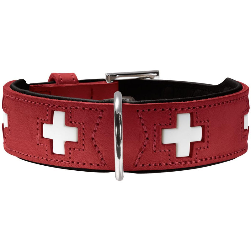 HUNTER SWISS Dog Collar, Leather, High Quality, Swiss Cross, 60 (M-L), Red/Black 60 (M-L) Collar