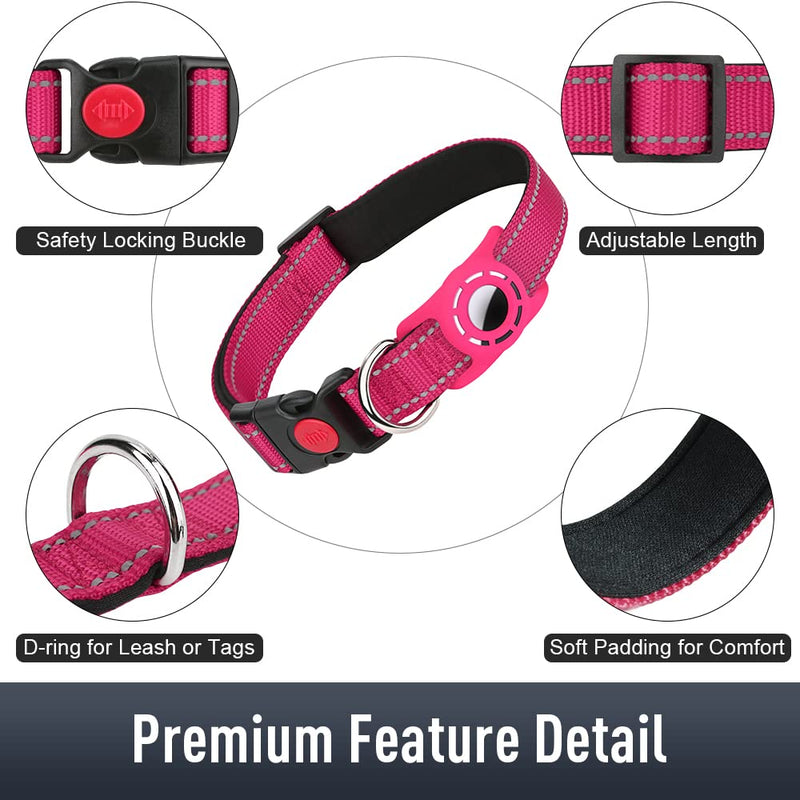 Airtag Dog Collar for Small Dogs, Reflective Dog Collars with AirTag Holder, Soft Padded & Safety Locking Buckle, Nylon Pet Collar Adjustable for All Breeds, HotPink Small (Pack of 1) - BeesActive Australia
